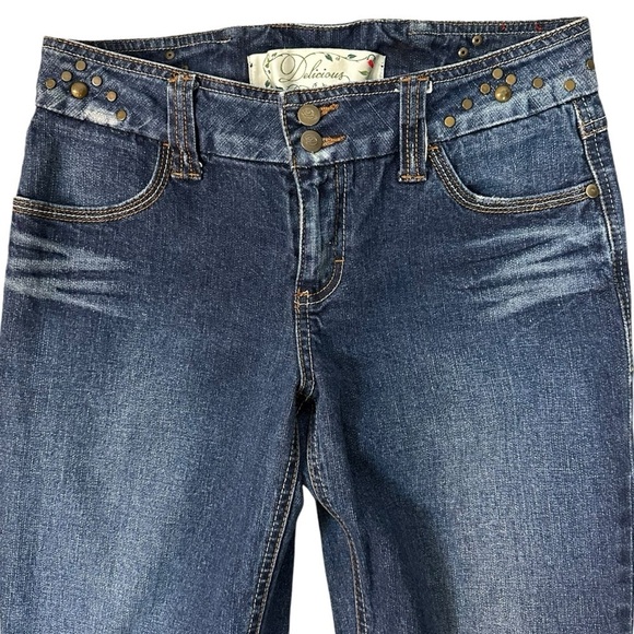 Vintage Y2K 90s Delicious By Mudd Studded Low Rise Flare Jeans Size 9 Lace Up - Picture 5 of 14